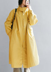 Luxury yellow womens coats Loose fitting winter jacket stand collar tie waist winter outwear - SooLinen