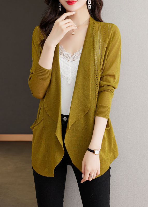 Matcha Colour Hollow Out Ice Size Knit Cardigans Long Sleeve