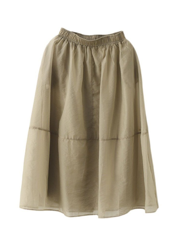 Milk Tea Color Solid Pockets Tulle A Line Skirt Summer