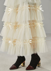 Modern Apricot Bow Layered Tulle Beach Skirt Spring