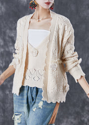 Modern Apricot Oversized Floral Knit Cardigan Two Piece Set Fall
