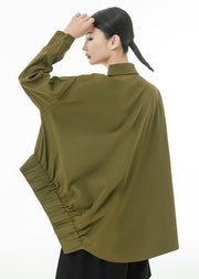 Modern Army Green Asymmetrical Design Cotton Blouses Spring