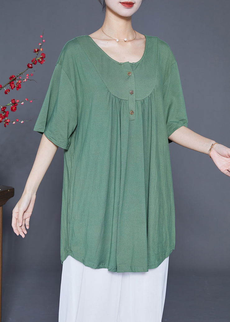 Modern Army Green Oversized Wrinkled Cotton Blouses Summer