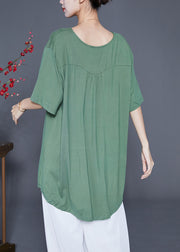 Modern Army Green Oversized Wrinkled Cotton Blouses Summer