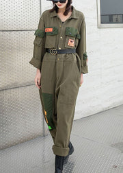 Modern Army Green Peter Pan Kragen Taschen Button Fall Denim Top Langarm