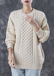 Modern Beige Oversized Cable Knit Sweater Tops Spring