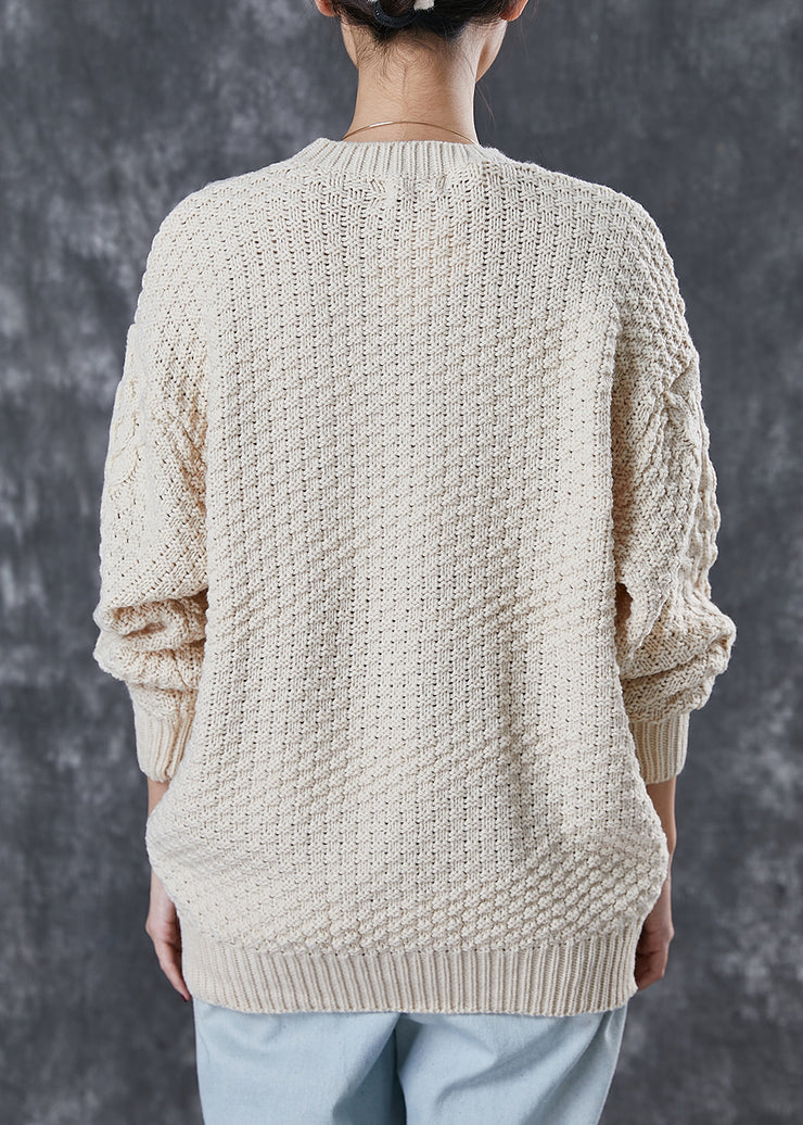 Modern Beige Oversized Cable Knit Sweater Tops Spring