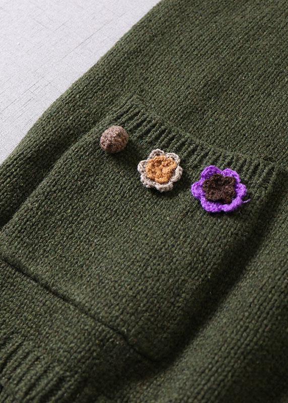 Modern Beige Pockets Button Fall Floral Knit Vest - SooLinen