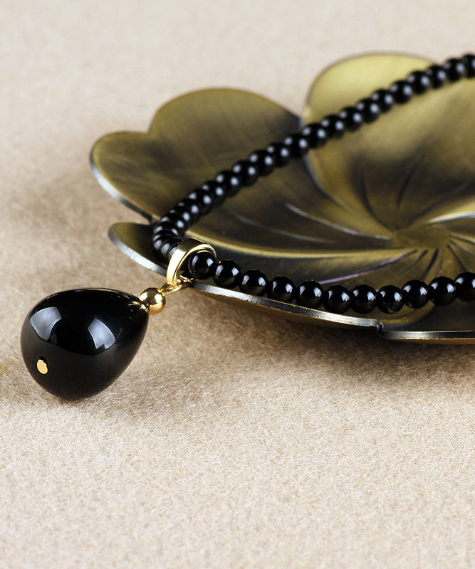 Modern Black Agate Water Drop Pendant Necklace
