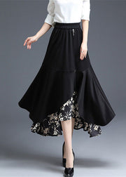 Modern Black Asymmetrical Design Patchwork Ruffled Chiffon Skirt Spring