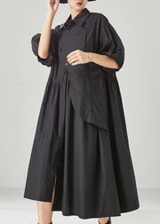 Modern Black Asymmetrical Exra Large Hem Cotton Dress Spring