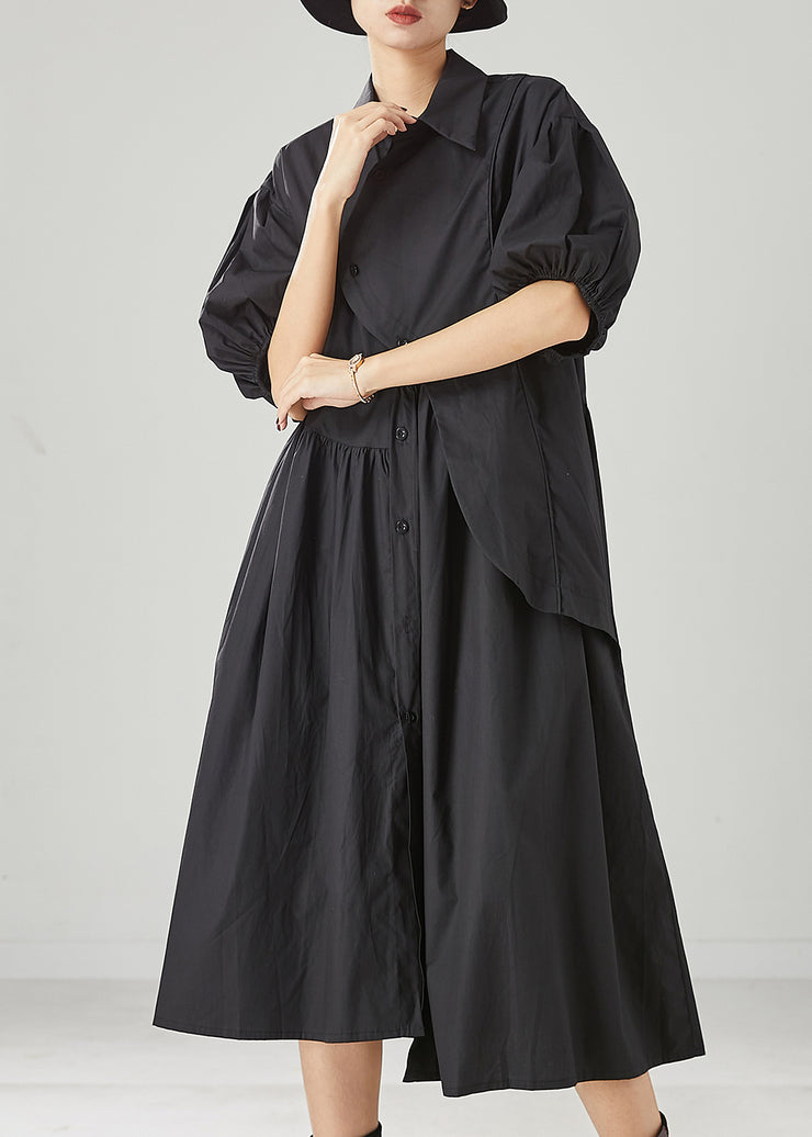 Modern Black Asymmetrical Exra Large Hem Cotton Dress Spring