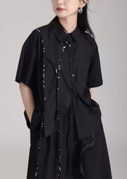 Modern Black Asymmetrical Patchwork Cotton Shirts Summer