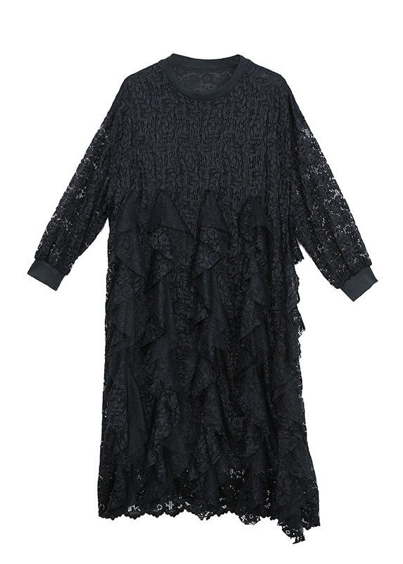 Modern Black Asymmetrical Patchwork Lace Maxi Dresses Spring