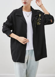 Modern Black Branch Embroidered Cotton Shirt Fall
