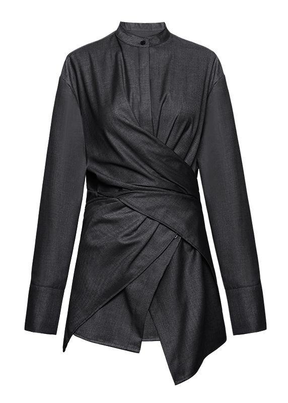 Modern Black Button Cotton Long sleeve Spring Top - SooLinen
