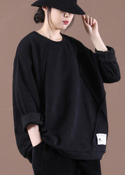 Modern Black Casual Loose Sweatshirts Top - SooLinen