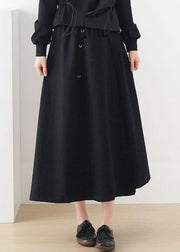 Modern Black Cinched Pockets Asymmetrical design Skirt - SooLinen