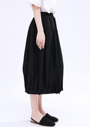 Modern Black Elastic Waist Box Pleats Skirts Summer - SooLinen
