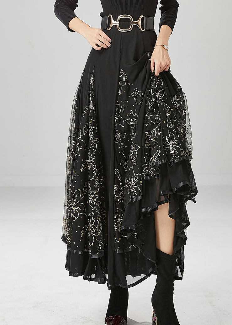 Modern Black Elastic Waist Exra Large Hem Tulle Skirt Fall