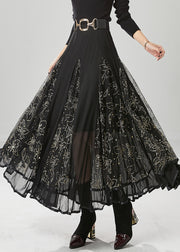 Modern Black Elastic Waist Exra Large Hem Tulle Skirt Fall
