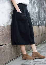 Modern Black Elastic Waist Patchwork Linen A Line Skirt Fall