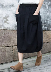 Moderner, schwarzer, elastischer Taillen-Patchwork-Leinenrock in A-Linie
