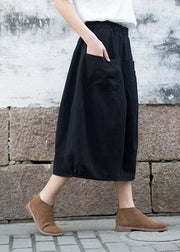 Moderner, schwarzer, elastischer Taillen-Patchwork-Leinenrock in A-Linie