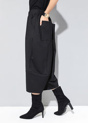 Moderne, schwarze, elastische Taillen-Patchwork-Taschen, lässige Herbsthose mit weitem Bein