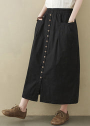 Modern Black Elastic Waist Pockets Cotton Skirts Summer
