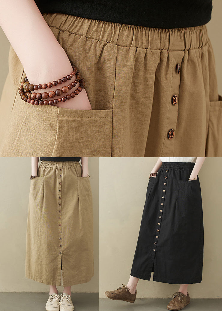 Modern Black Elastic Waist Pockets Cotton Skirts Summer