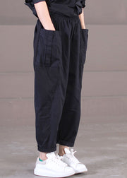 Moderne schwarze elastische Taillentaschen Patchwork Baumwolle Haremshose Sommer