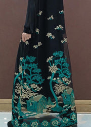Modern Black Embroidery Dresses Stand Collar Patchwork Tulle Vestidos De Lino Spring Dress - SooLinen