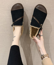 Moderne schwarze flache Schuhe für Frauen Kunstleder Spleißen Velour Stoff flache Schuhe