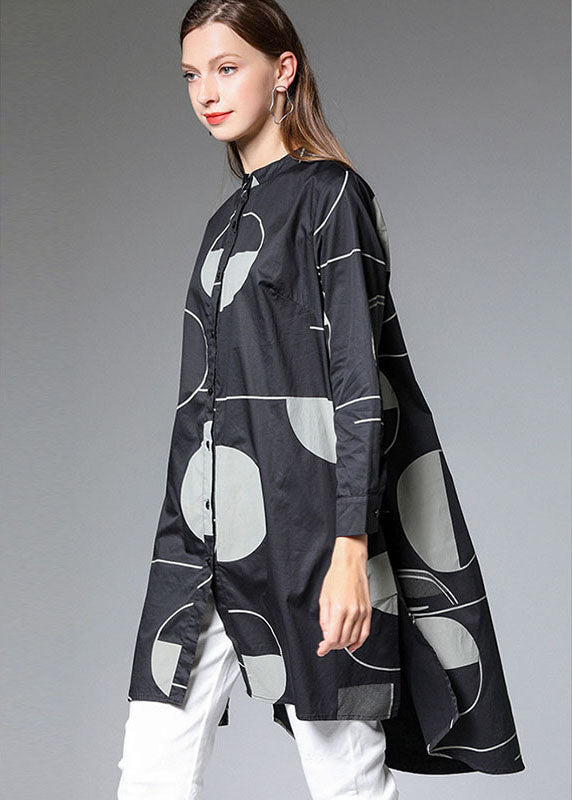 Modernes schwarzes geometrisches niedriges hohes Design seitlich offene lange Hemden Hemden Herbst