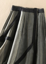 Modern Black Green retro Asymmetrical Patchwork Skirts Spring