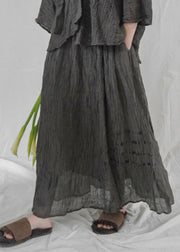 Modern Black Grey elastic waist wrinkled Asymmetrical Linen Skirt Spring