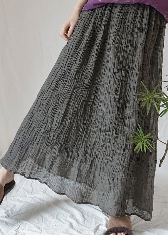 Modern Black Grey elastic waist wrinkled Asymmetrical Linen Skirt Spring