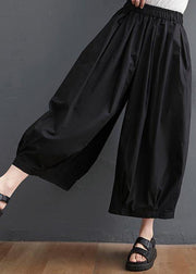 Modern Black High Waist asymmetrical design Summer Cotton Linen Pants - SooLinen