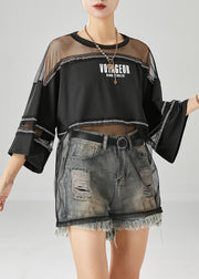 Modern Black Hollow Out Patchwork Tulle Tank Tops Summer