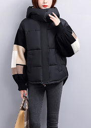 Modern Black Hooded Knit Patchwork Duck Down Jacket Winter