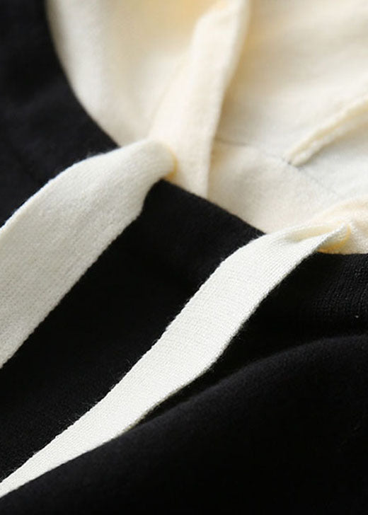 Modern Black Hooded fashion Knit Sweater Tops Winter