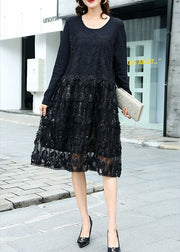 Modern Black Knit Patchwork Hollow Out Vacation Dresses Fall