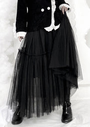 Modern Black Layered Design Ruffled Patchwork Tulle A Line Skirts Fall