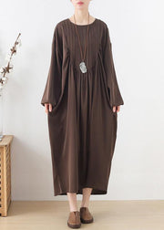 Modern Black Long Sleeve Cotton O-Neck Spring Long Dresses - SooLinen