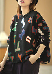 Modernes schwarzes lockeres Herbst-Sweatshirt mit O-Ausschnitt und grafischem Loch