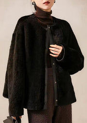 Modern Black O Neck Button Patchwork Wool Coats Winter
