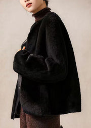 Modern Black O Neck Button Patchwork Wool Coats Winter
