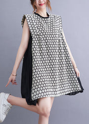 Modern Black O-Neck Chiffon Patchwork Print Cotton A Line Dress Sleeveless