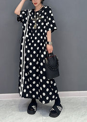 Modern Black Oversized Dot Print Cotton Cinched Dresses Summer